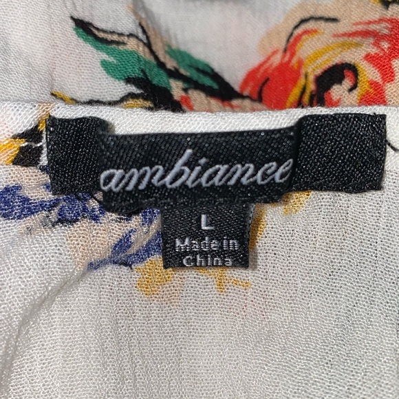 AMBIANCE gauzy floral adjustable spaghetti strap high low flowy tank top size L - Picture 4 of 9